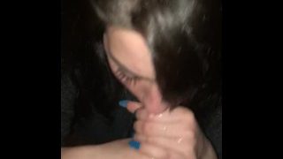 Cute white girl deepthroats long cock