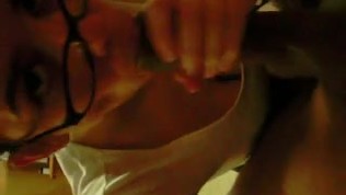 Nerd latina sucks black cock dry