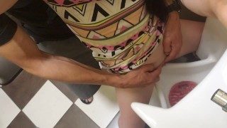 He Holds My Pussy While I Piss At The Urinal