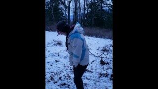 Snowy Piss At Dusk In The Woods Of Canada